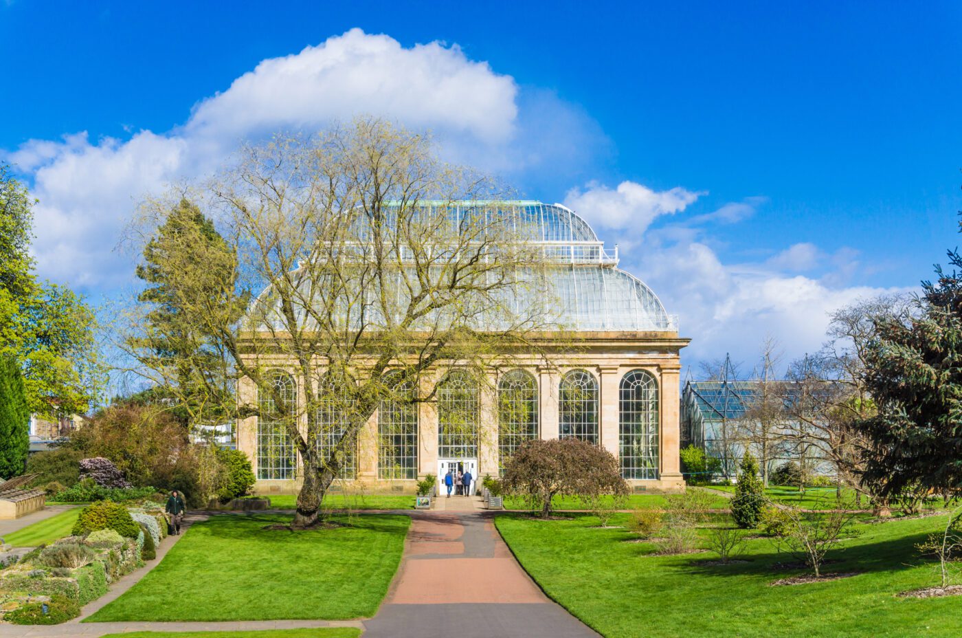 Glasshouse at the Royal Botanical Gardens in public park Edinburgh, Scotland, UK