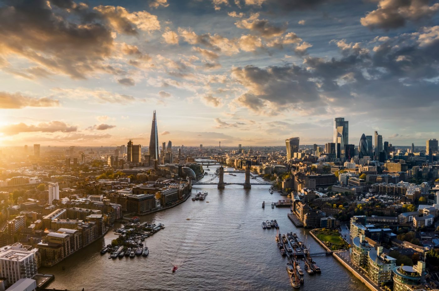 Aerial view of London river Thames