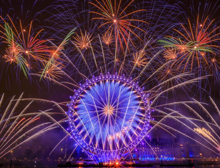 London New Year Eve fireworks at London Eye