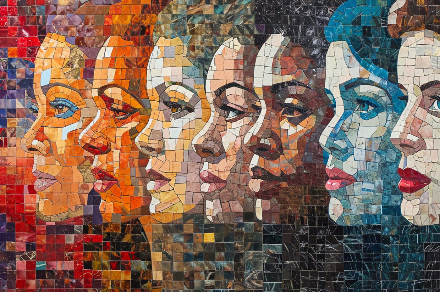 Portraits of influential women throughout history, blending into a mosaic that tells the story of women's progress.