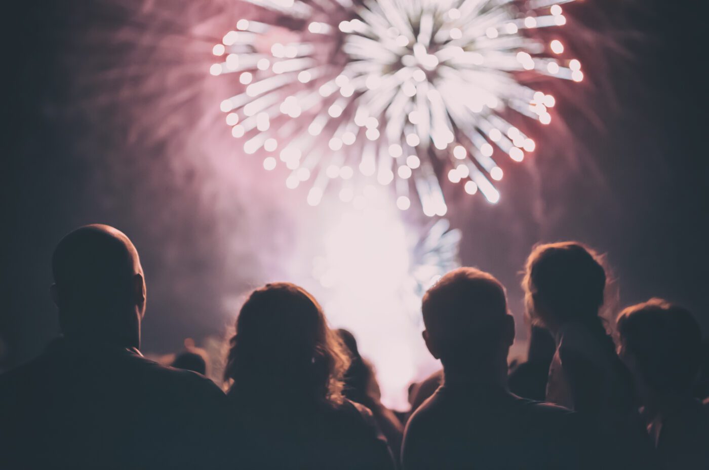 Crowd wathcing fireworks and celebrating at the Fawkes Festival