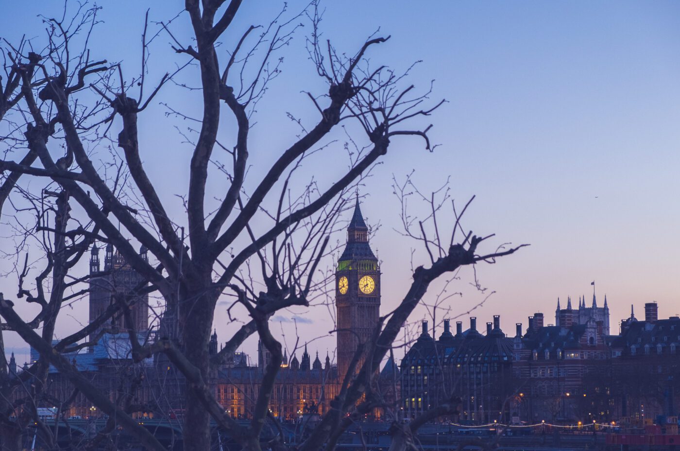 Big Ben looking spooking at twilight during London's Halloween celebrations