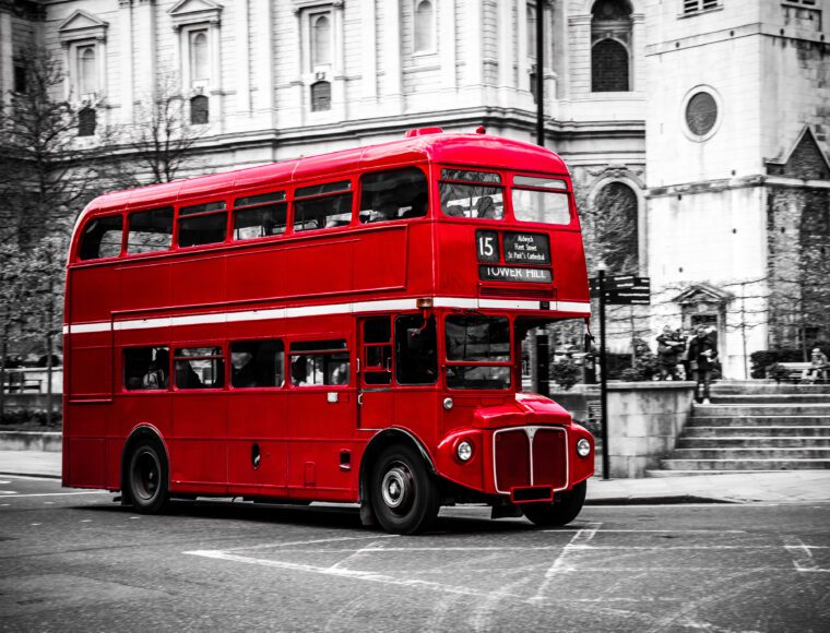 London's iconic red routemaster double decker bus on the London Ghost Tour, perfect for Halloween