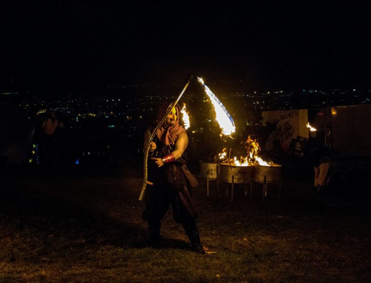 A fire dancer at the Samhuinn fire festival on Halloween in Edinburgh