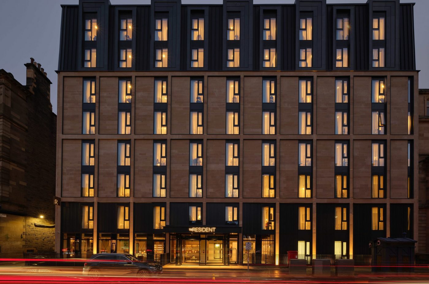 The exterior of The Resident Edinburgh in the evening